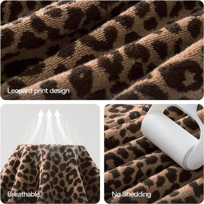 REDKISS Leopard Print Towel Set of 6,100% Cotton Bathroom Towels,Quick Dry & Absorbent,2 Bath Towel, 2 Hand Towel, 2 Washcloth-Dark Brown