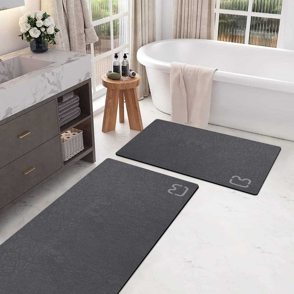 RUERYA Grey Long Bathroom Rugs Large Stone Bath Mats for Bathroom,15.7"x47"