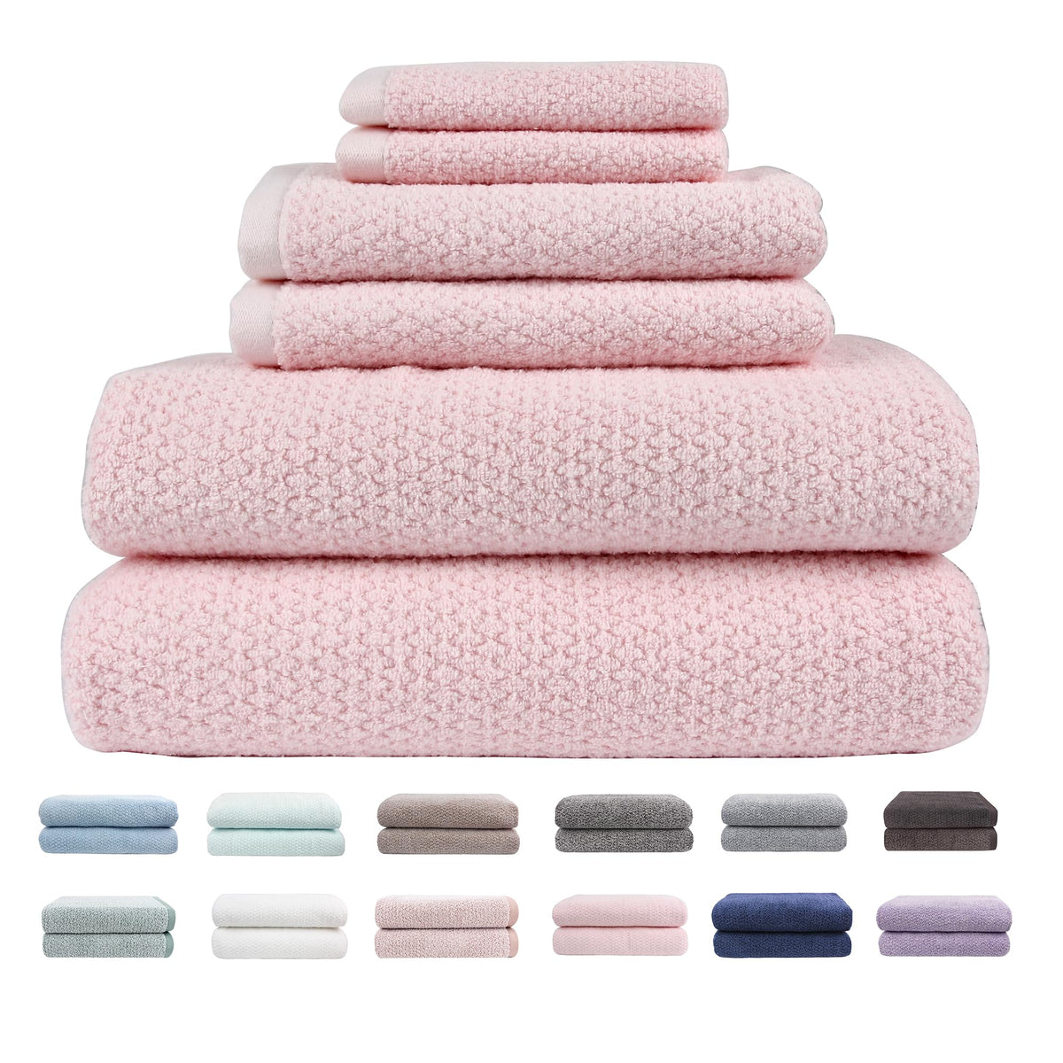 Everplush Diamond Jacquard 6 Pieces Bath Towel Set, Luxury Super Soft Oversized Towels, Highly Absorbent Diamond Jacquard Quick Dry Bath Towel for Bathroom Navy Blue Towel Set