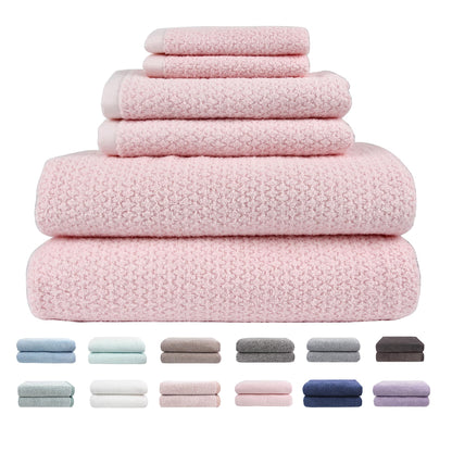 Everplush Diamond Jacquard 6 Pieces Bath Towel Set, Luxury Super Soft Oversized Towels, Highly Absorbent Diamond Jacquard Quick Dry Bath Towel for Bathroom Navy Blue Towel Set