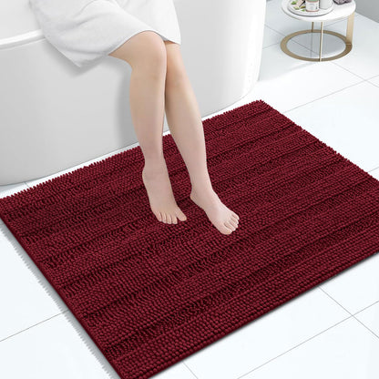 Grandaily Chenille Striped Bathroom Rugs 36x24, Extra Thick and Absorbent Bath Mats, Non-Slip Soft Plush Shaggy Shower Carpet, Machine Wash Dry, Bath Rug for Bathroom, (Large, Light Grey)