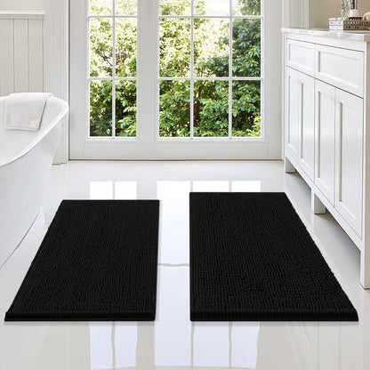 Smiry Chenille Bathroom Rugs Sets 2 Piece (30x20+24x16, Black)