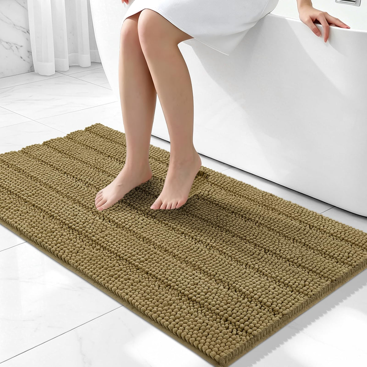 Bcoimo Bath Rug Mat,48x24 High Absorbent Latte Long Bathroom Runner Rugs