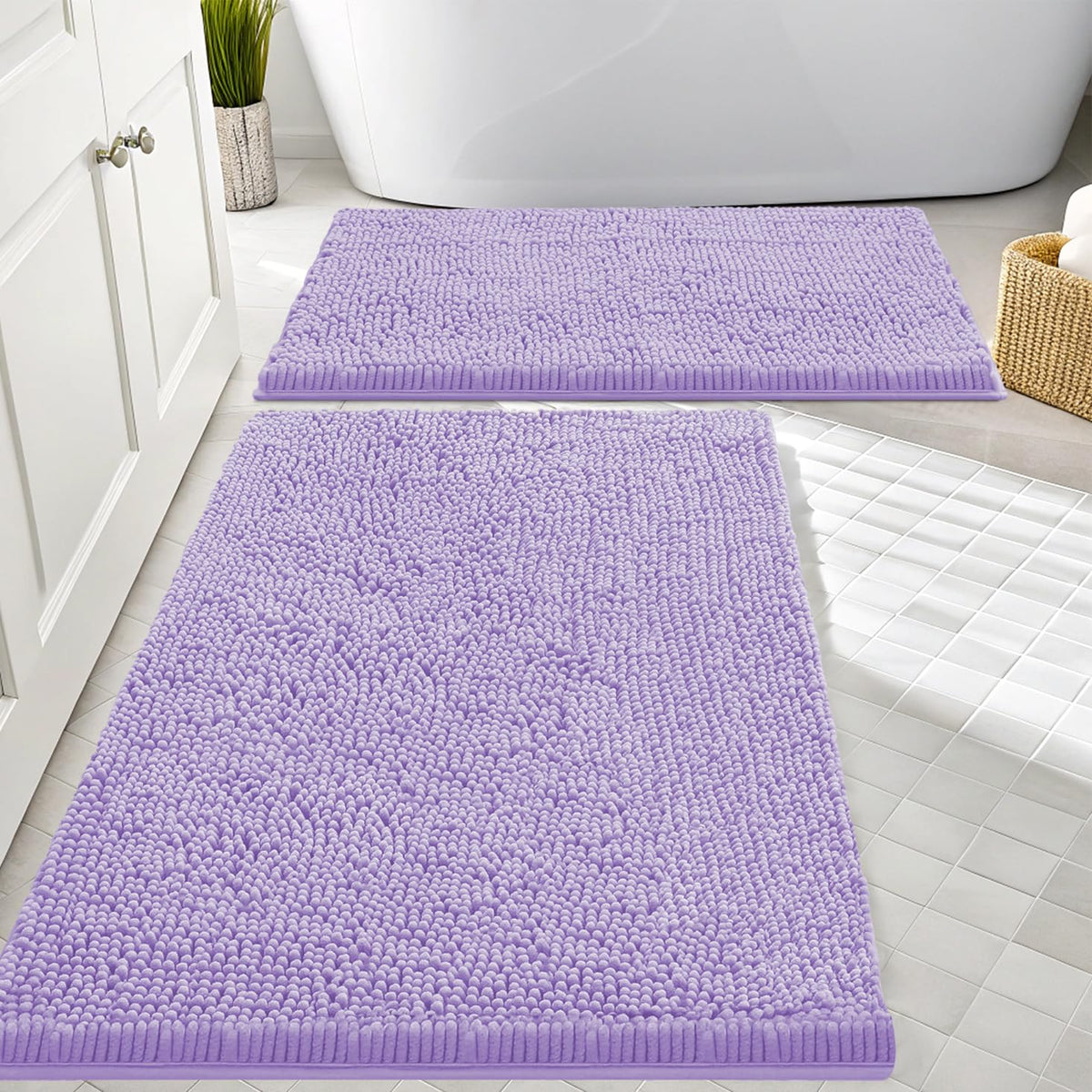 Smiry Chenille Bathroom Rugs Sets 2 Piece (30x20+24x16, Black)