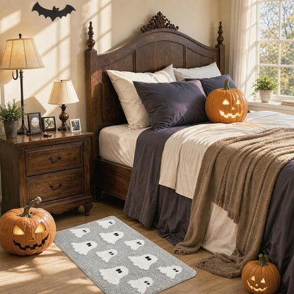 TRUEDAYS Halloween Ghost Bathroom Rug, Cute Tufted Bath Mat, Grey