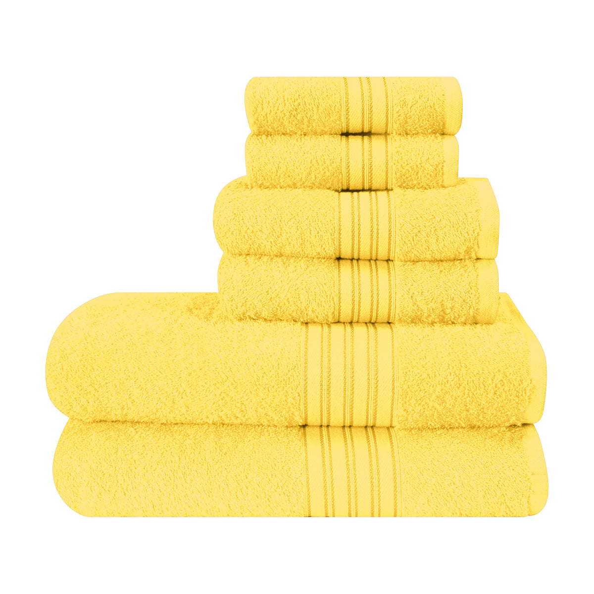 BOUTIQUO 6 Pack Cotton Towel Set, Contains 2 Bath Towels 28x55 inch, 2 Hand Towels 16x24 inch & 2 Wash Coths 12x12 inch, Ideal Everyday use, Ultra Soft Compact & Lightweight - Purple