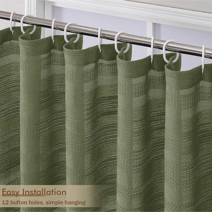 OVZME Sage Green Shower Curtain for Bathroom, Boho Linen Textured Shower Curtain with Tassel, Rustic Striped Heavy Duty Vintage Country Bathroom Curtain, 72Wx72L Inches