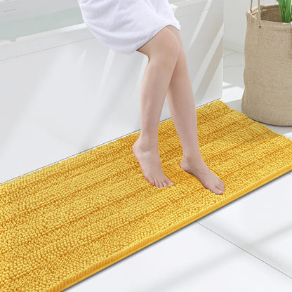 Grandaily Chenille Striped Bathroom Rugs 36x24, Extra Thick and Absorbent Bath Mats, Non-Slip Soft Plush Shaggy Shower Carpet, Machine Wash Dry, Bath Rug for Bathroom, (Large, Light Grey)