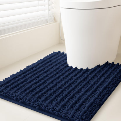 ACCUMTEK Upgrade Extra Large Black Bathroom Rug Set 3 Pieces Ultra Soft, Thick Absorbent Bath Mats, Non Slip Chenille Toilet Mat for Bathroom, Bedroom, Kitchen