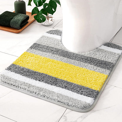 MIULEE Yellow Grey Bathroom Rug 16x24 Inch, Small Soft Thick Microfiber Striped Bath Mat, Non Slip Fluffy Plush Machine Washable Quick Dry for Bathroom Decor, Floor Tub and Shower