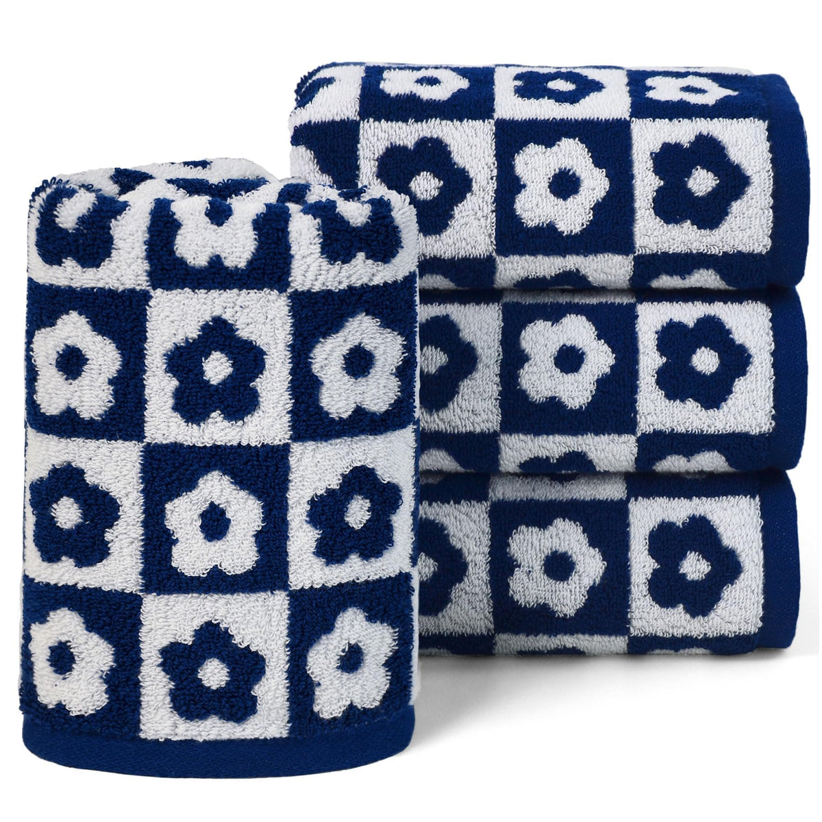 Jacquotha Pink Checkered Floral Hand Towels
