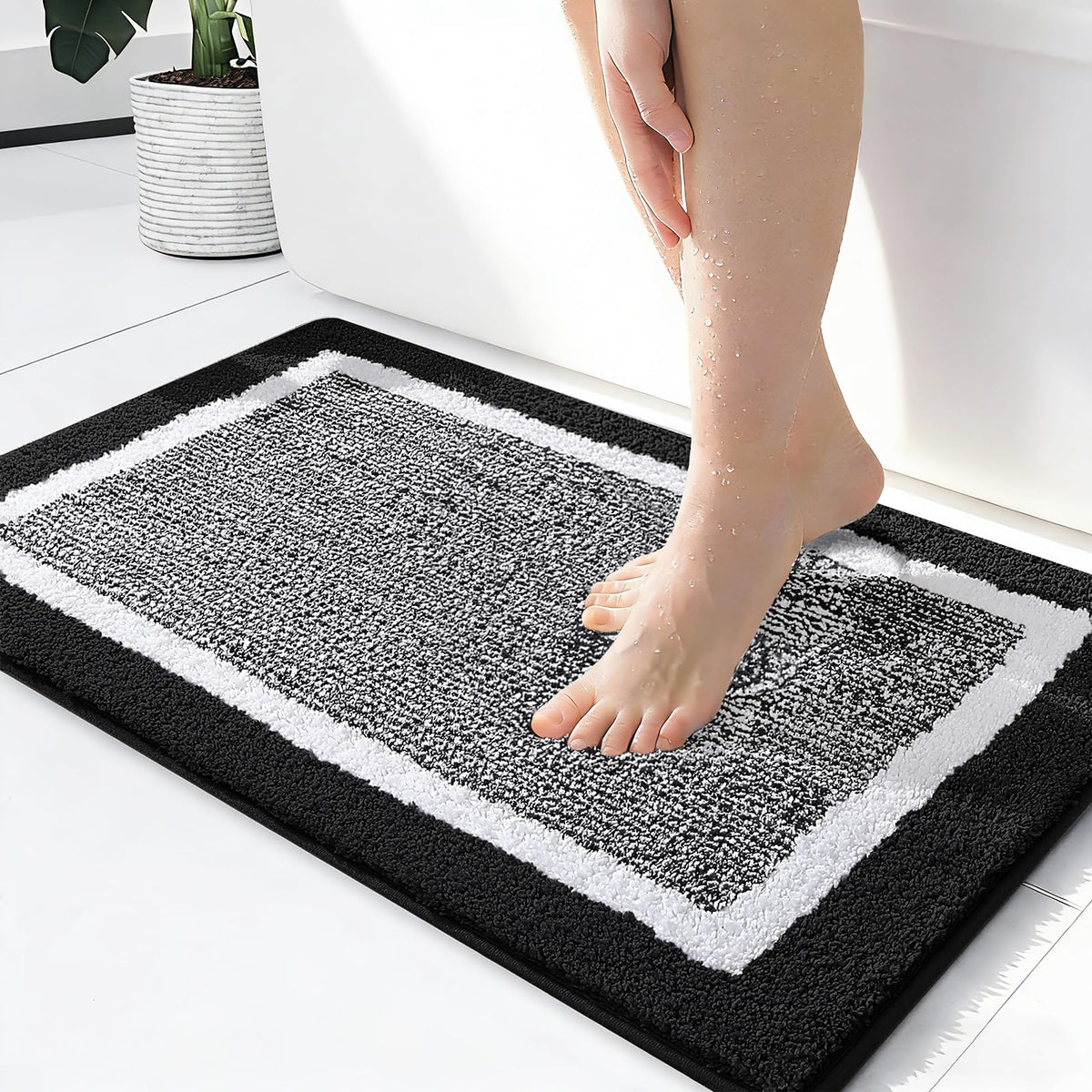 OLANLY Small Bathroom Rugs 24x16, Soft Absorbent Microfiber Bath Rugs, Grey
