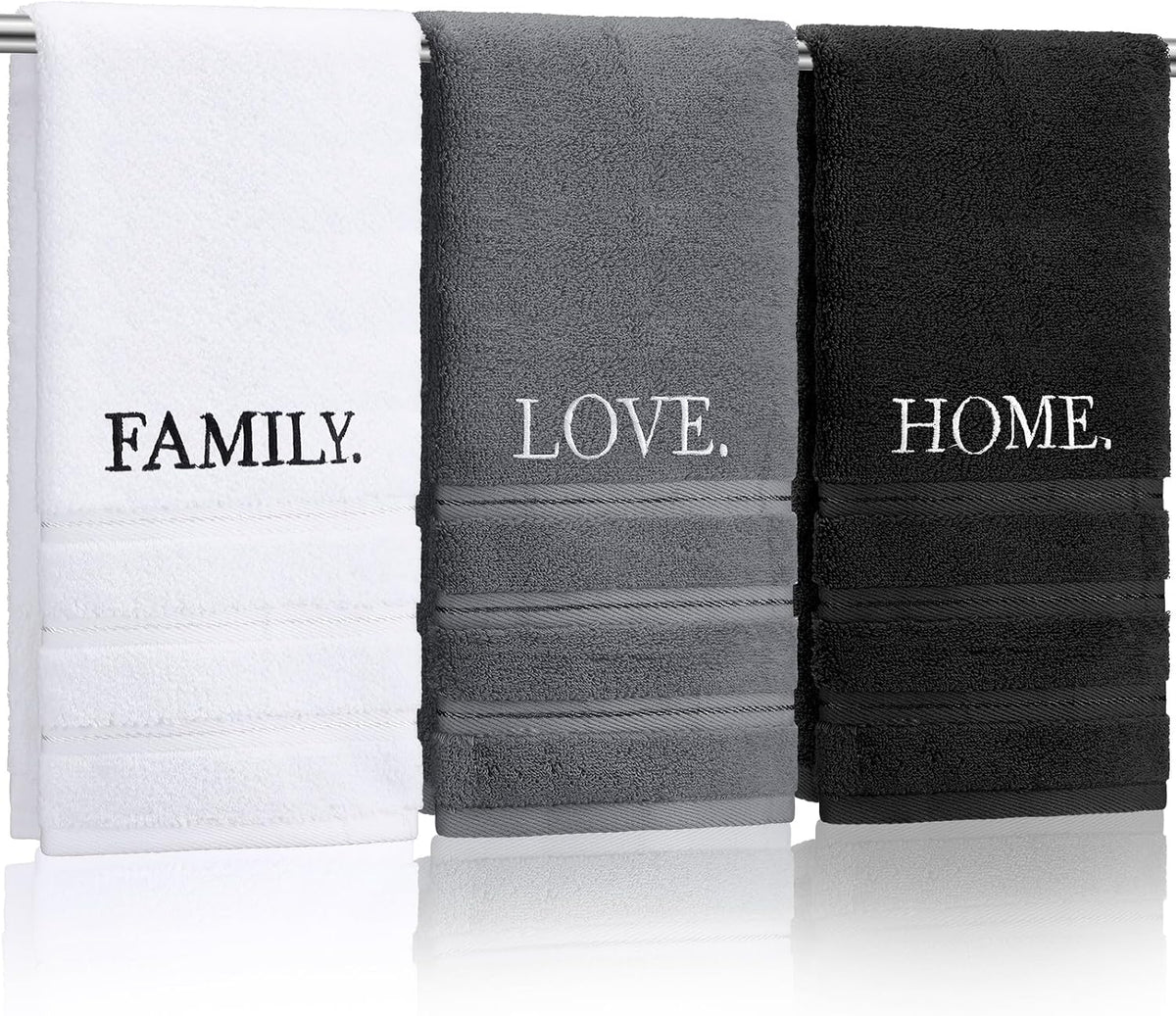 FuWeave 3 Pcs Black and White Hand Towels for Bathroom Home Love Family