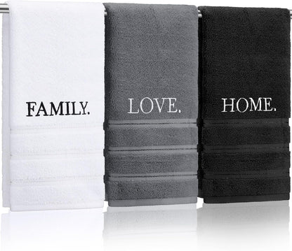 FuWeave 3 Pcs Black and White Hand Towels for Bathroom Home Love Family