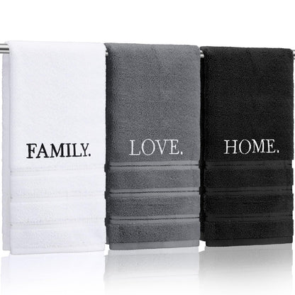 FuWeave 3 Pcs Black and White Hand Towels for Bathroom Home Love Family