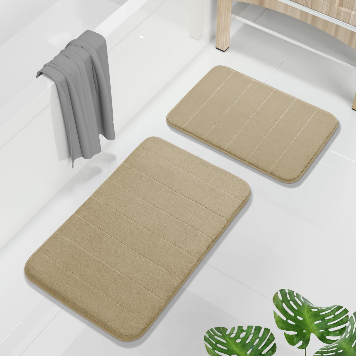 Yimobra Memory Foam Bathroom Rugs Sets 2 Piece - Super Soft Absorbent Quick Dry Bath Mat Set, Machine Washable Non Slip Floor Carpet for Tub Shower & Single Sink (17x24 & 31.5x20 Inch, Black)
