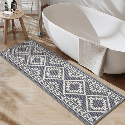 PADOOR-Waffle Bath Mat-Super Absorbent Bath Mats for Bathroom, Machine Washable Non Slip Bathroom Rug with Tassels, Soft Bathroom Mat for Laundry Room, Bedroom, Brown & Cream, 17"x28"