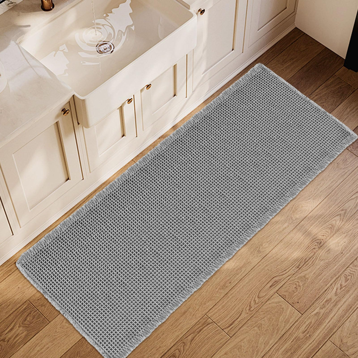 ZALL Tan Waffle Bath Mat,Super Absorbent Non Slip Bathroom Rug,Brown 18x30inch,Machine Washable Ultra Soft Floor Mats