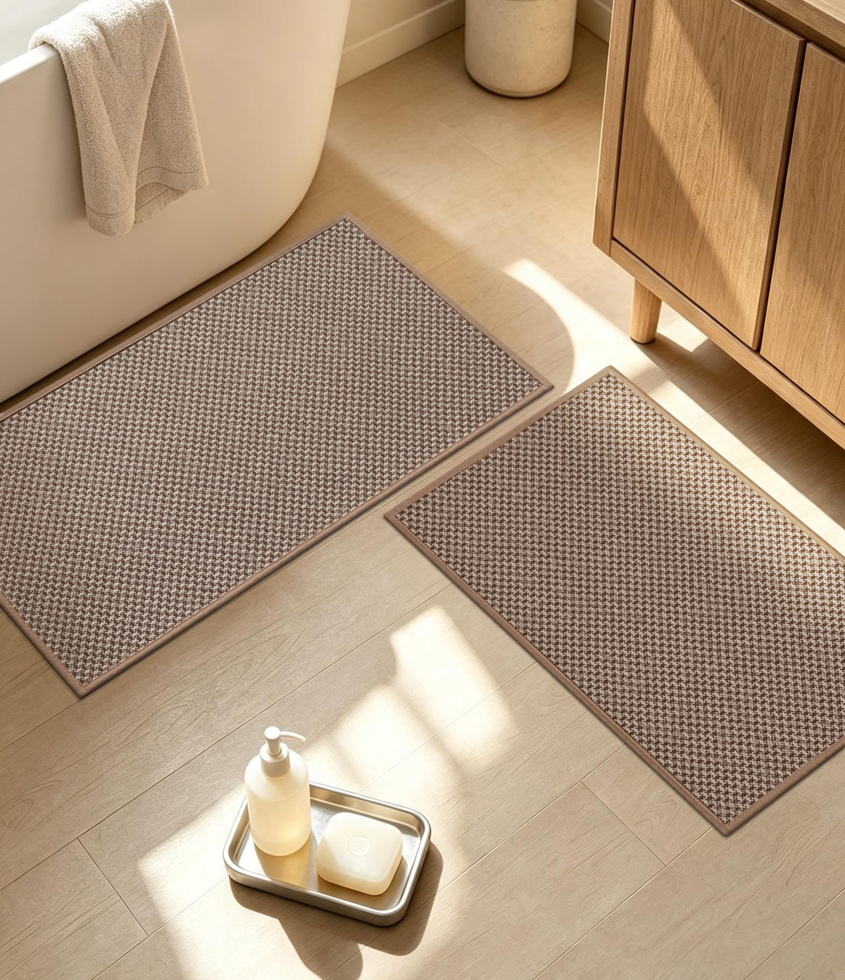 YIHOUSE Black Bathroom Rugs Sets 2 Pieces,Thin Bath Mat Quick Dry