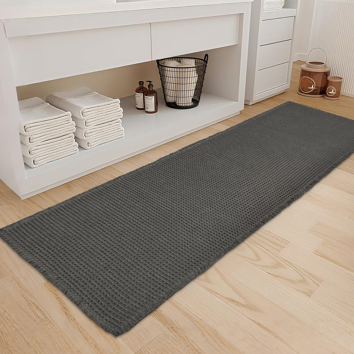 ZALL Tan Waffle Bath Mat,Super Absorbent Non Slip Bathroom Rug,Brown 18x30inch,Machine Washable Ultra Soft Floor Mats