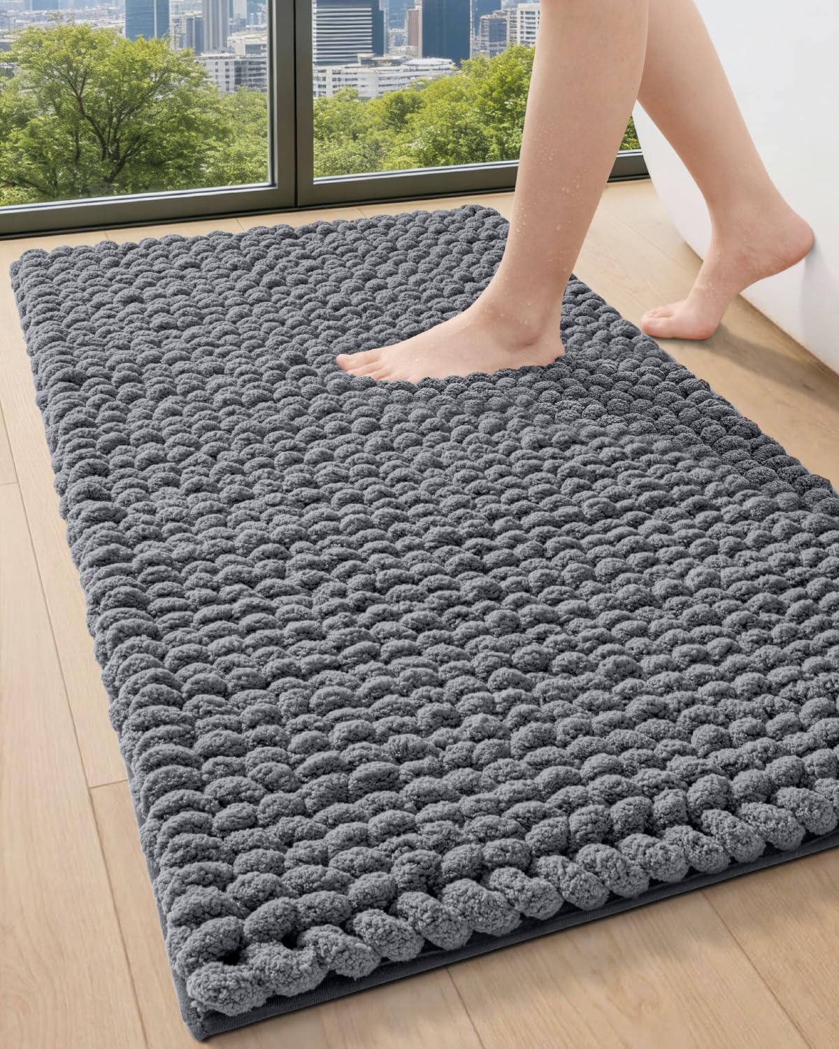 DEXI Bathroom Rugs 36x24, Non Slip Washable Chinelle Bath Mat, Taupe
