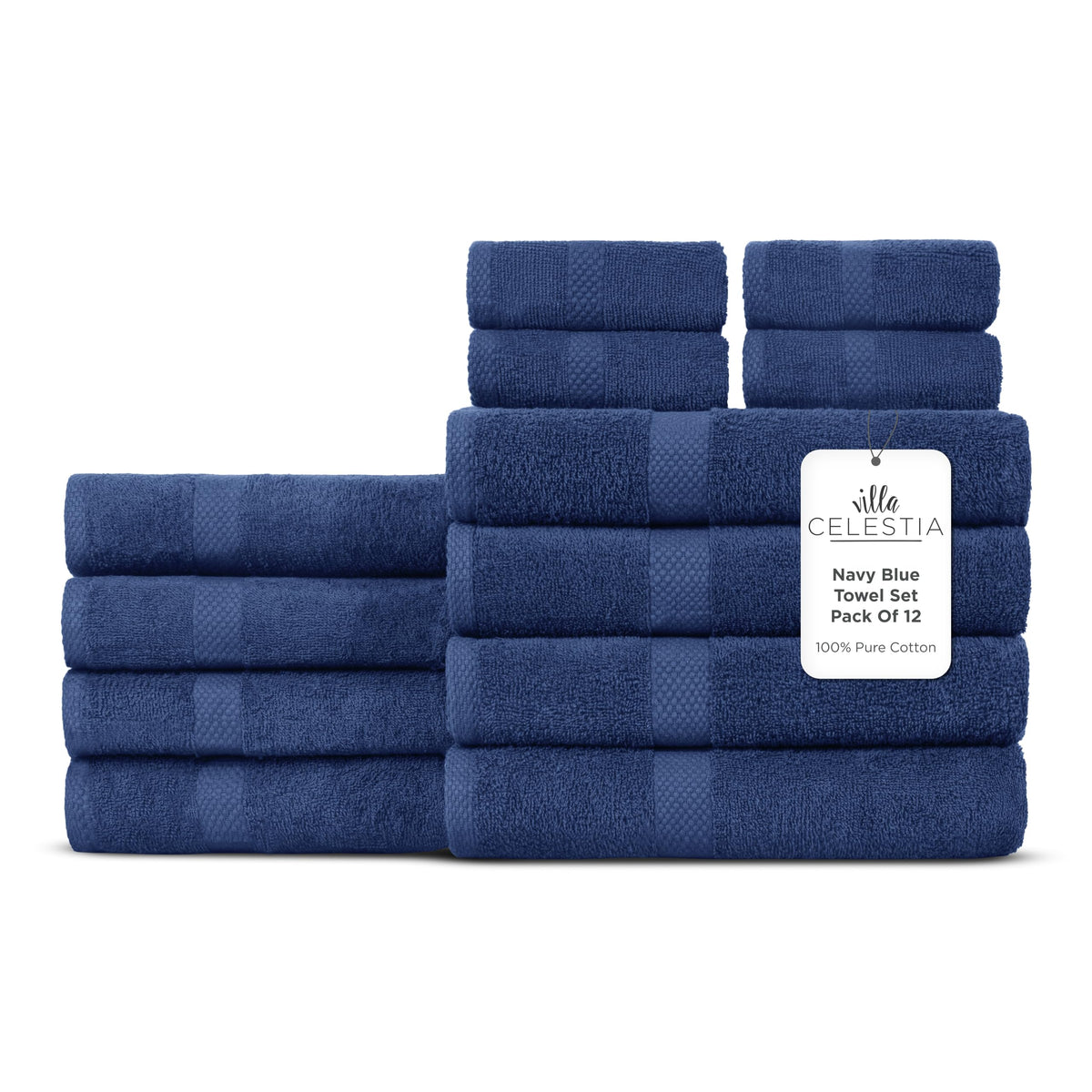 Villa Celestia 100% Cotton Bath Towel Set of 18-4 Bath Towels, 6 Hand Towels, 8 Wash Cloths, Sustainable, Soft, Highly Absorbent, Combed Cotton 18 Piece Set for Hotels, Spa, Bathroom, Dorm, Blue
