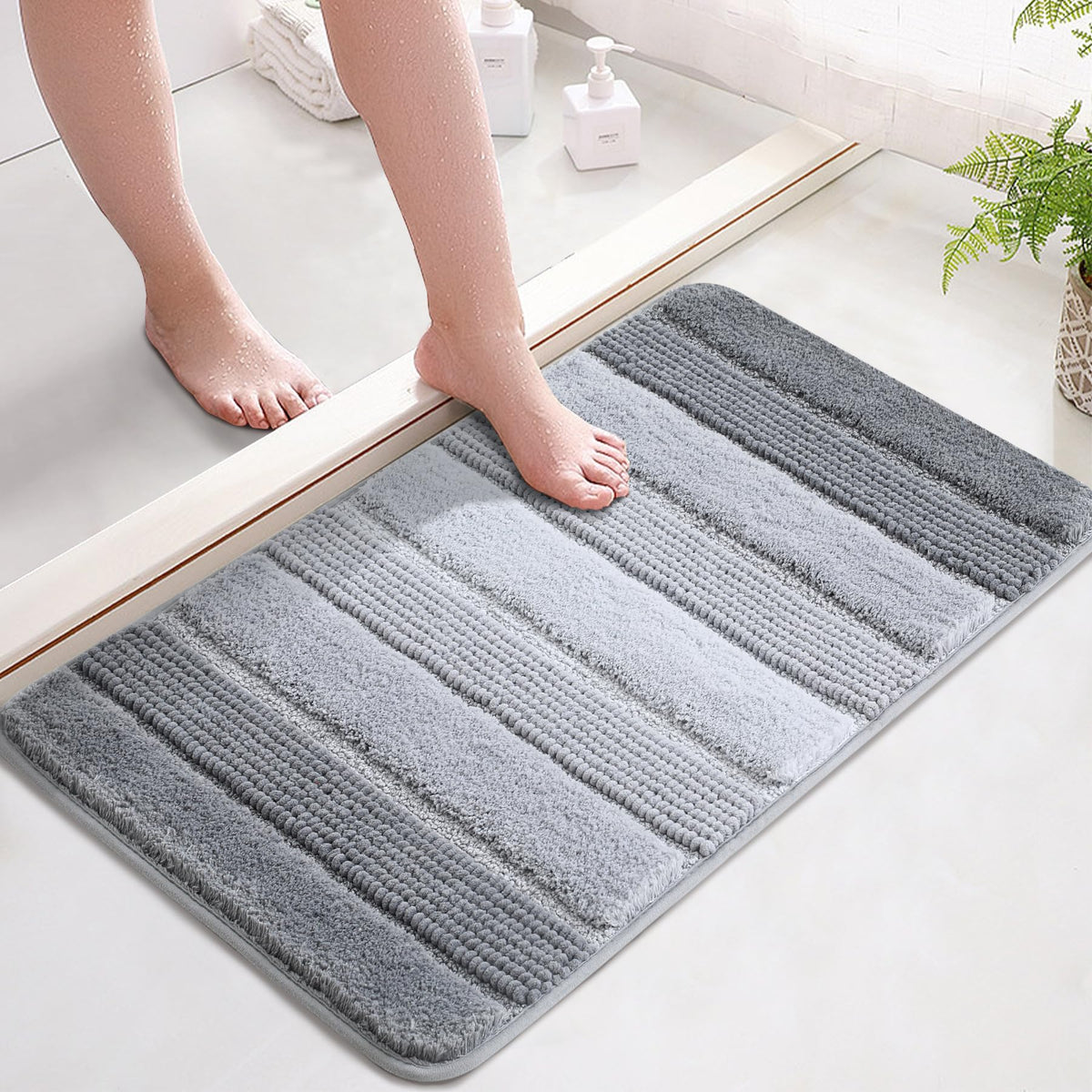 3 Pcs Ombre Bath Mat Set for Bathroom, Non Slip Ultra Soft and Thick Water Absorbent Bath Carpet, Machine Washable & Quick Dry Bathroom Rug, for Bedroom Door Living Room,Green