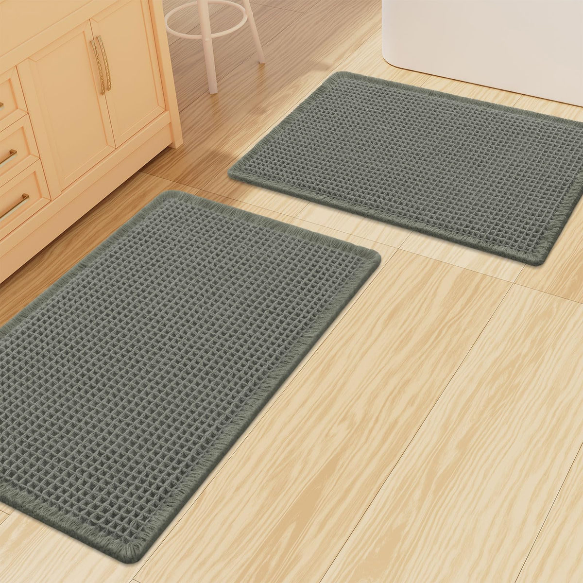 Smiry Waffle Bathroom Rugs Sets 2 Piece (30x20+24x16, Brown)