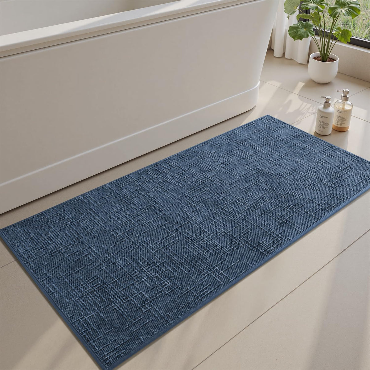 AMOAMI Bath Mat Non Slip Super Absorbent Quick Dry Bath Mats for Bathroom Floor Rubber Backing Washable Bathroom Rugs Modern Woven Jacquard Mat, Beside Tub Bath Rugs, 17" x 24", Brown