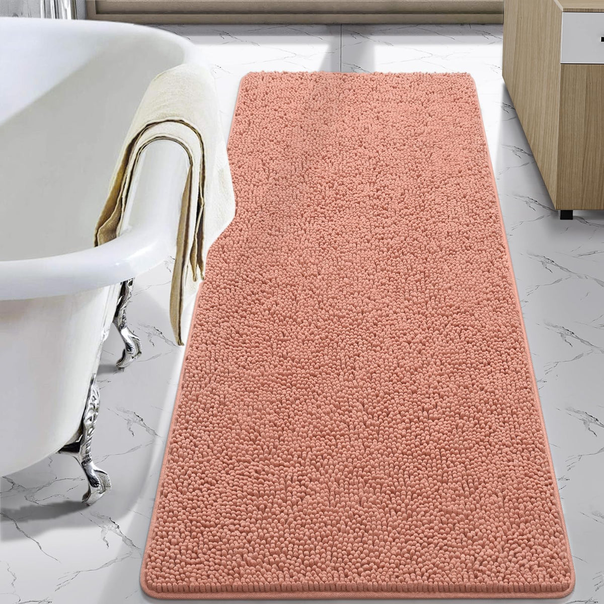 LOCHAS Luxury Bathroom Rug Shaggy Bath Mat 24 x 60 Inch, Gray