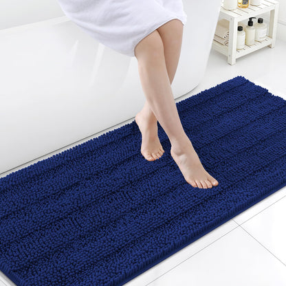 Grandaily Chenille Striped Bathroom Rugs 36x24, Extra Thick and Absorbent Bath Mats, Non-Slip Soft Plush Shaggy Shower Carpet, Machine Wash Dry, Bath Rug for Bathroom, (Large, Light Grey)