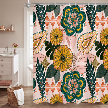 Boho Floral Shower Curtain, Vintage Botanical Fabric Curtain, 72 x 72