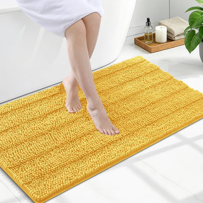 Grandaily Chenille Striped Bathroom Rugs 36x24, Extra Thick and Absorbent Bath Mats, Non-Slip Soft Plush Shaggy Shower Carpet, Machine Wash Dry, Bath Rug for Bathroom, (Large, Light Grey)