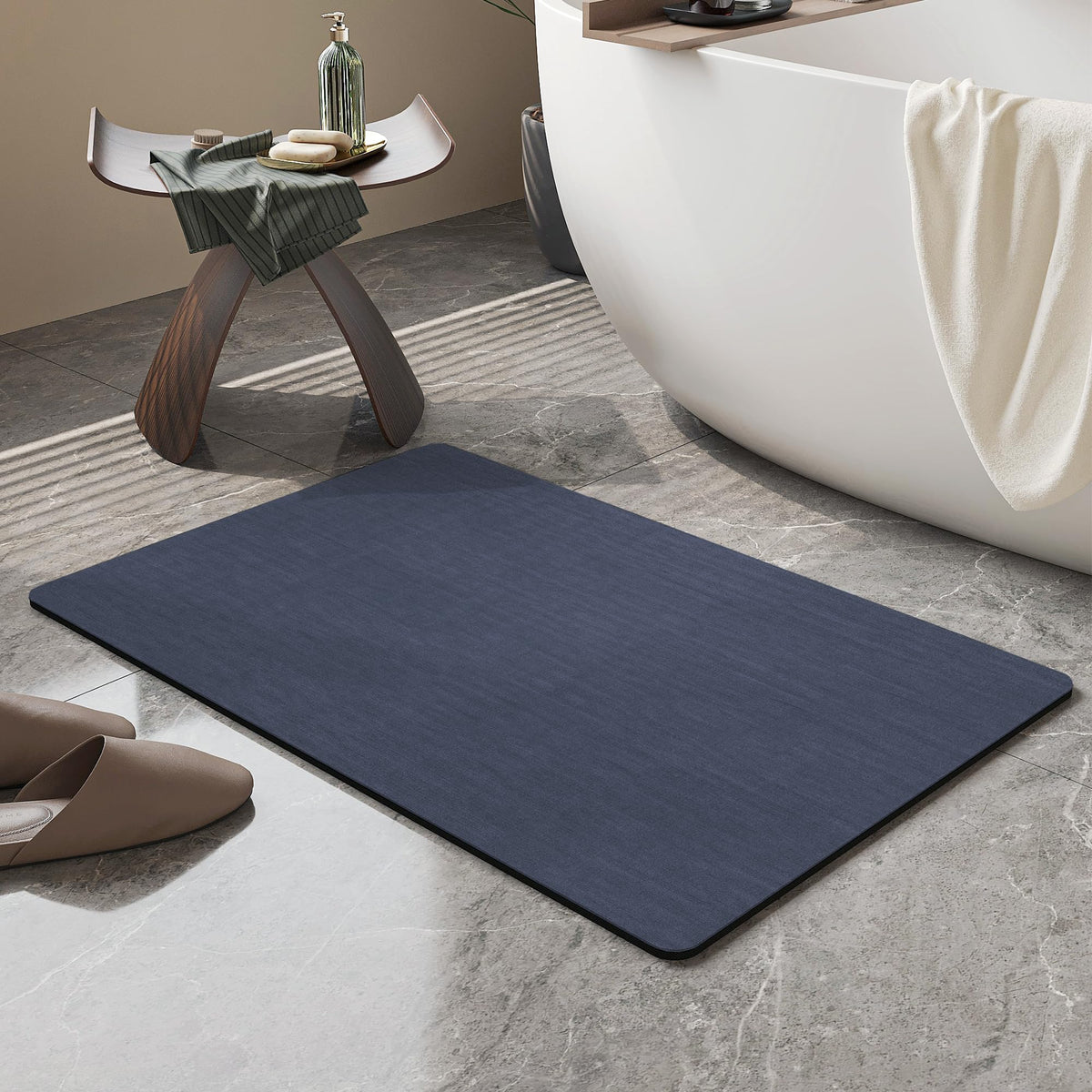 Mecko Bath Mat 16"x24",Ultra Thin Bathroom Rug fit Under Door Light Blue