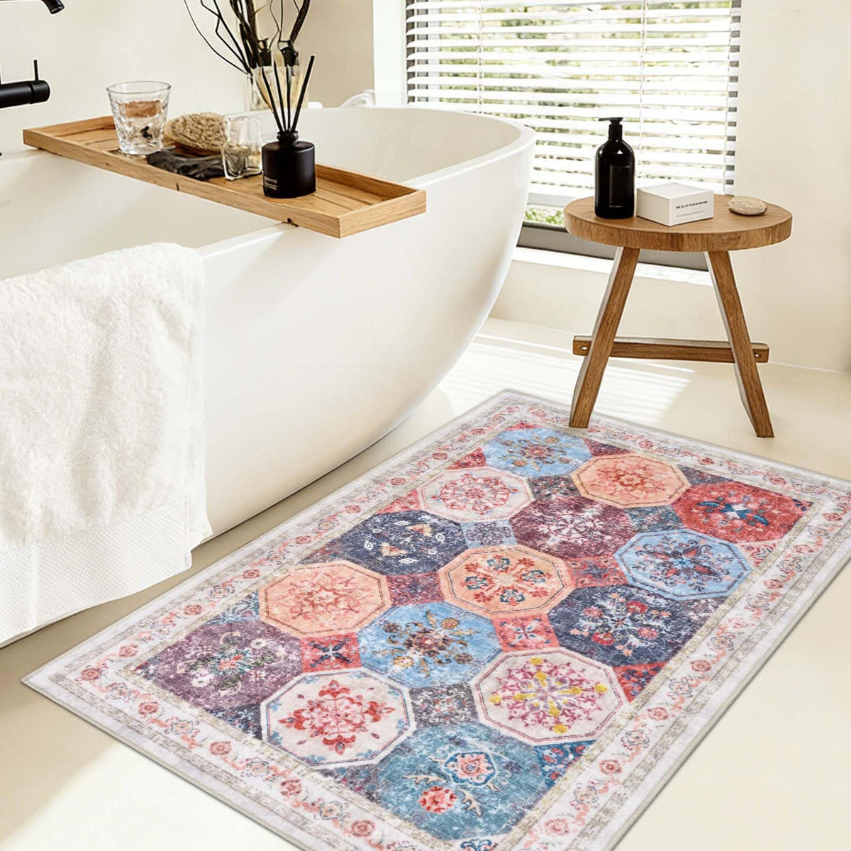 Yinhua Boho Bathroom Runner Rug Non Silp, Vintage Long Bath Mat Washable