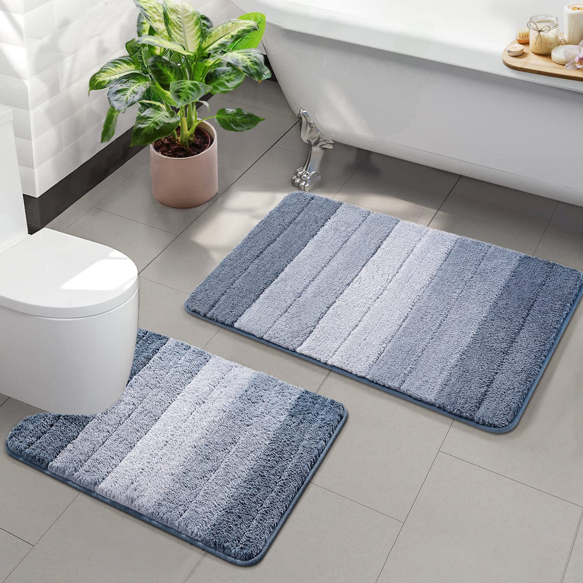 3 Pcs Ombre Bath Mat Set for Bathroom, Non Slip Ultra Soft and Thick Water Absorbent Bath Carpet, Machine Washable & Quick Dry Bathroom Rug, for Bedroom Door Living Room,Green