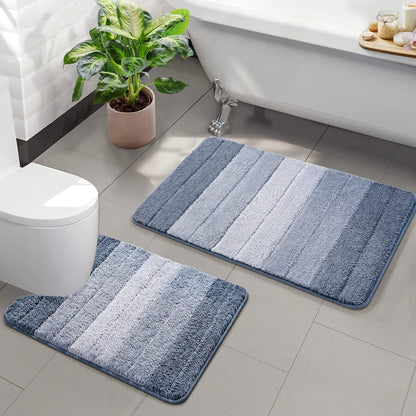 3 Pcs Ombre Bath Mat Set for Bathroom, Non Slip Ultra Soft and Thick Water Absorbent Bath Carpet, Machine Washable & Quick Dry Bathroom Rug, for Bedroom Door Living Room,Green
