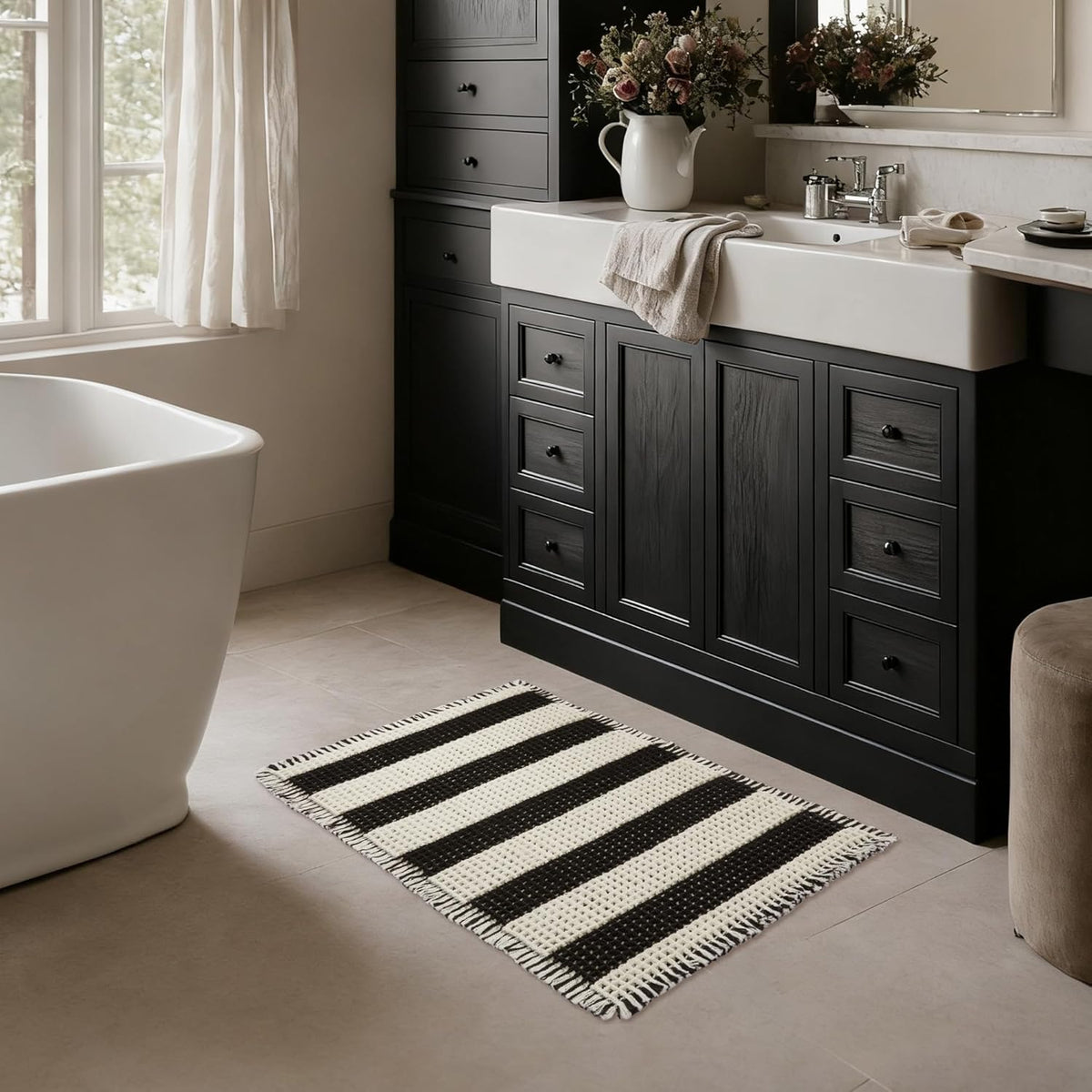 MatEssenz Waffle Bath Mat, 20x32, Black White