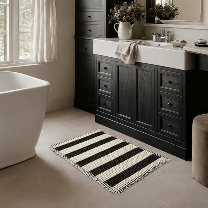 MatEssenz Waffle Bath Mat, 20x32, Black White