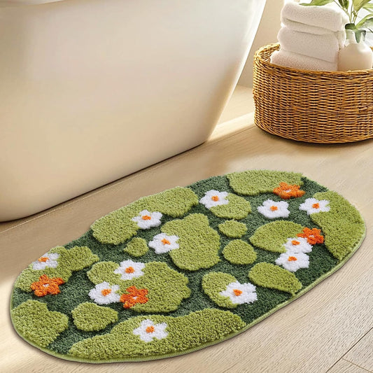 Green Floral Moss Bathroom Rug Bath Mat Soft Cute Rugs 20"x32"