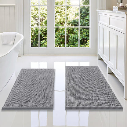 Smiry Chenille Bathroom Rugs Sets 2 Piece (30x20+24x16, Black)