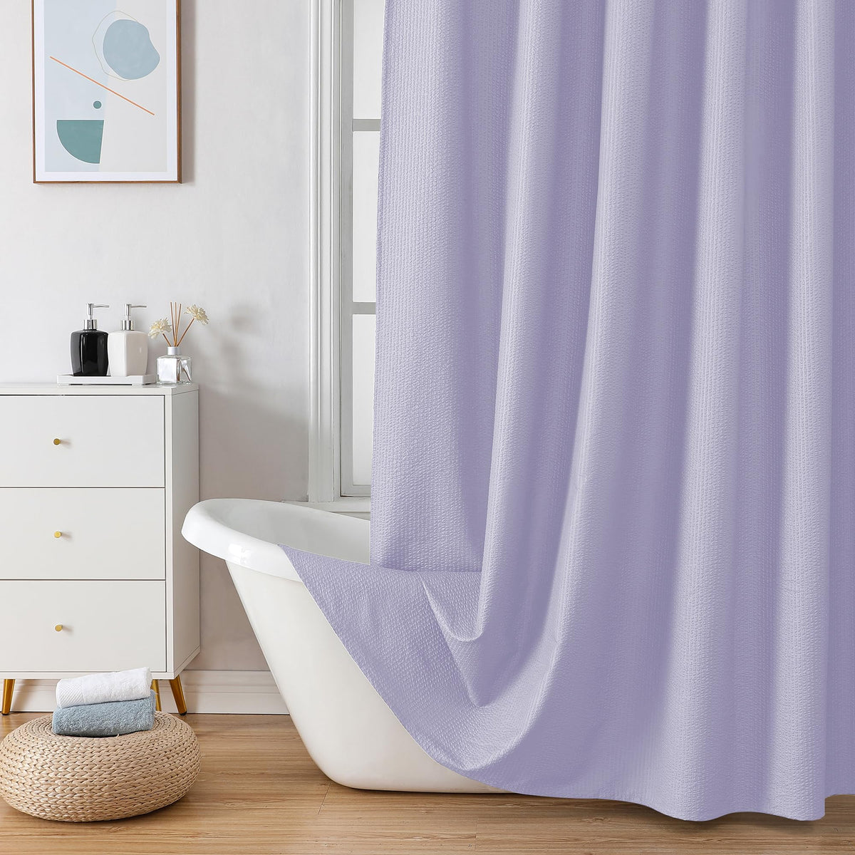 OVZME Berry Cute Shower Curtain, Embossed Textured Fabric Shower Curtain for Bathroom - Soft Cloth & Hotel Spa Luxury, Water Repellent, Machine Washable Shower Curtain, 72X72, Glacier Blue