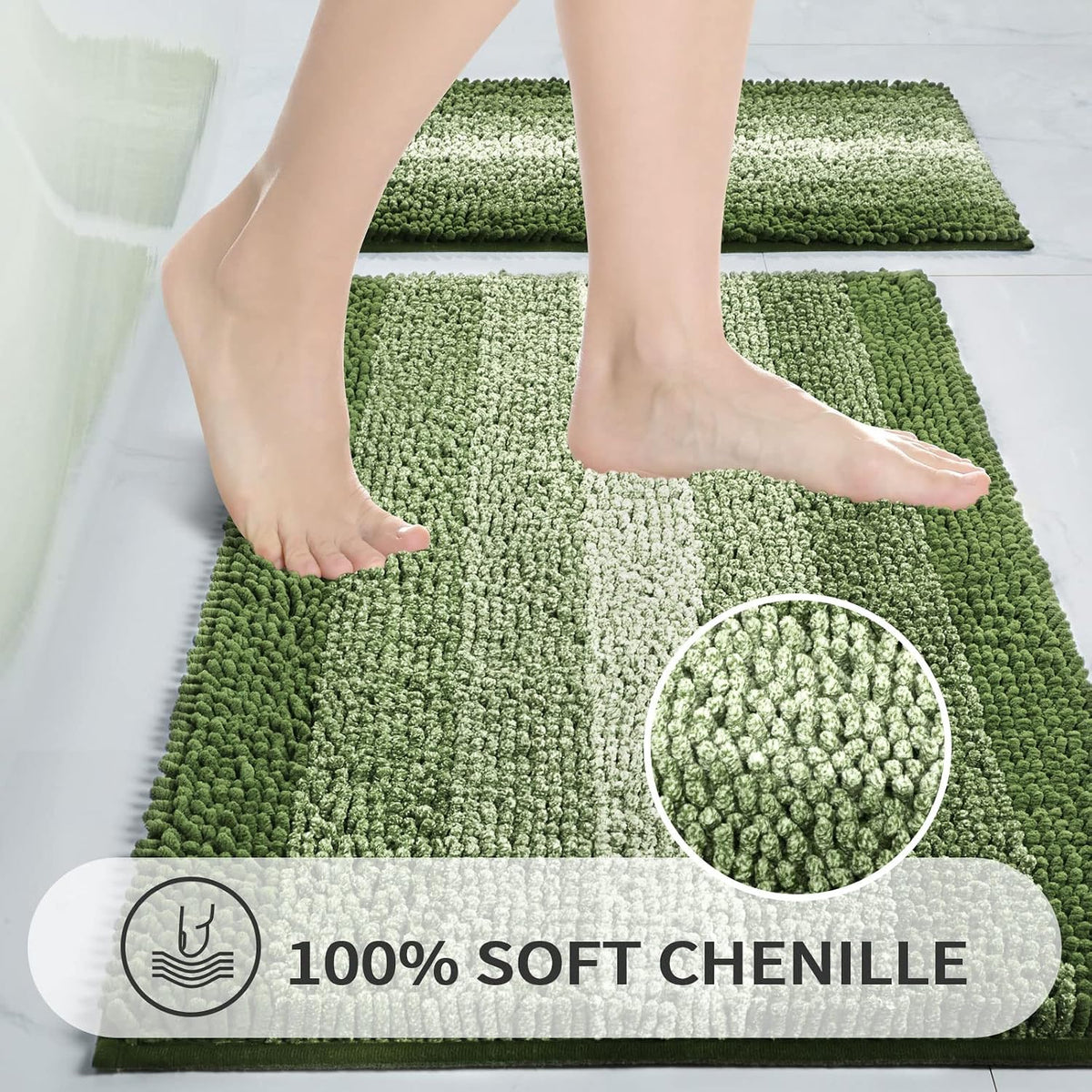 Gibelle Chenille Bathroom Rug Set 2 Piece - Non Slip Bath Mat 16x24, 20x32