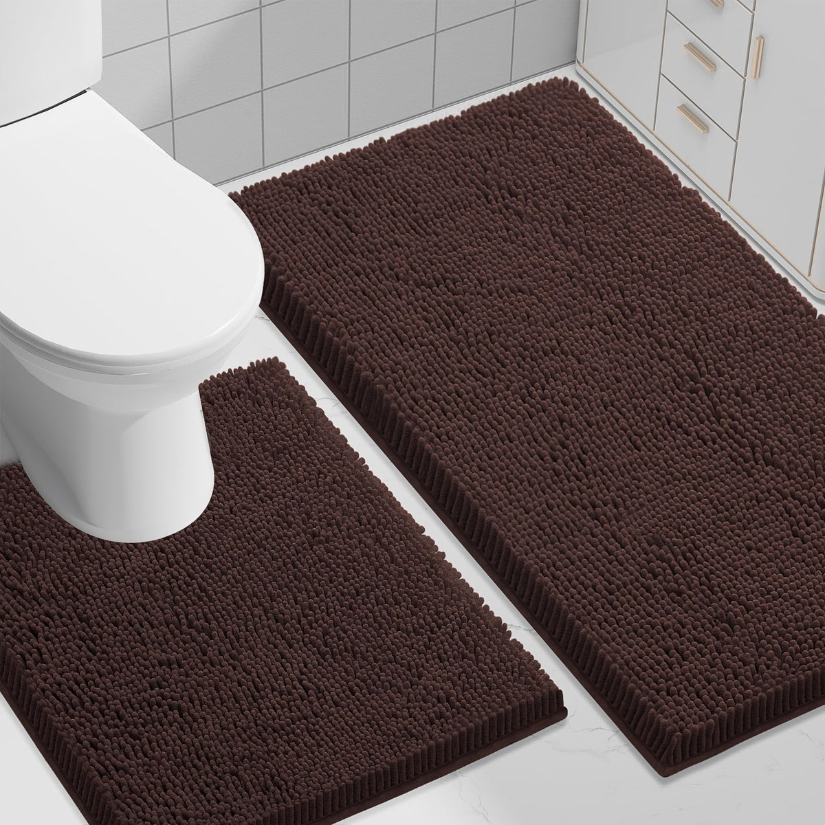 Smiry Chenille Bathroom Rugs Sets 2 Piece (30x20+24x16, Black)