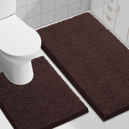 Smiry Chenille Bathroom Rugs Sets 2 Piece (30x20+24x16, Black)