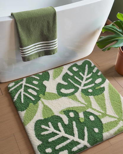 DEXI Floral Bathroom Rugs Non Slip Washable, Square Bath Mat 24x24, Beige