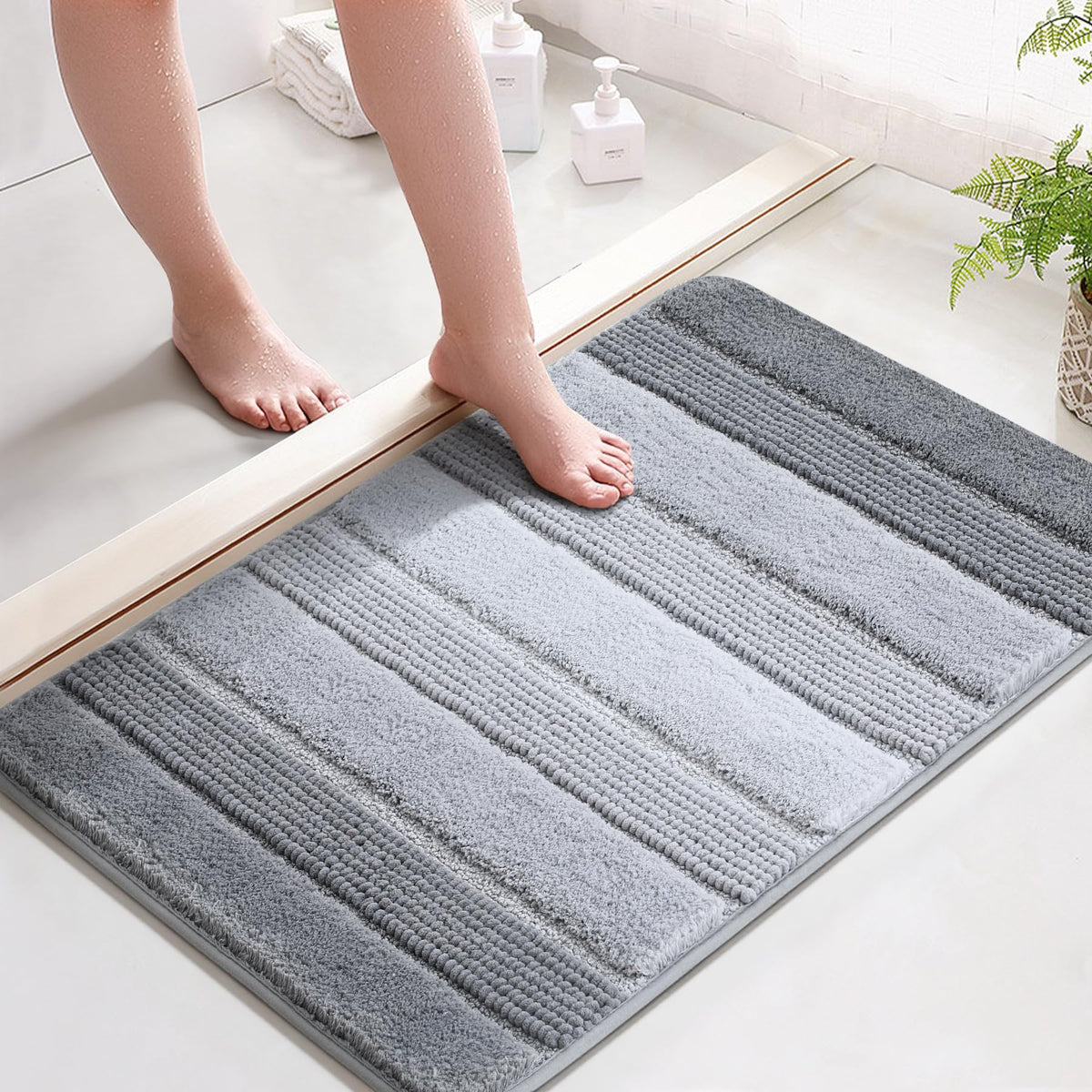 3 Pcs Ombre Bath Mat Set for Bathroom, Non Slip Ultra Soft and Thick Water Absorbent Bath Carpet, Machine Washable & Quick Dry Bathroom Rug, for Bedroom Door Living Room,Green