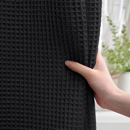 Waffle Weave Shower Curtain Heavyweight Cotton Fabric Black 72Wx72L