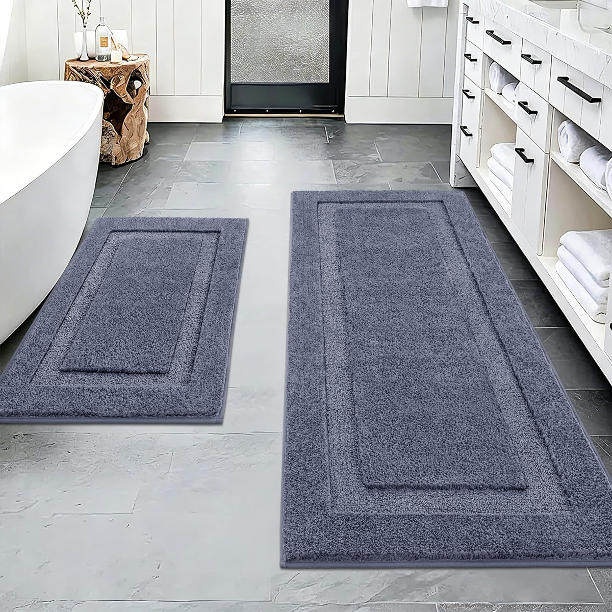 SHACOS Soft Microfiber Bathroom Rugs Set of 2 Pieces, White