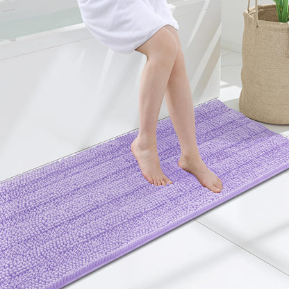 Grandaily Chenille Striped Bathroom Rugs 36x24, Extra Thick and Absorbent Bath Mats, Non-Slip Soft Plush Shaggy Shower Carpet, Machine Wash Dry, Bath Rug for Bathroom, (Large, Light Grey)